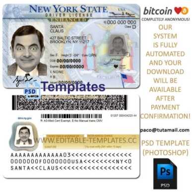 new york driver license template, editable in  photoshop. psd fake template, pay by bitcoin, paypal or card