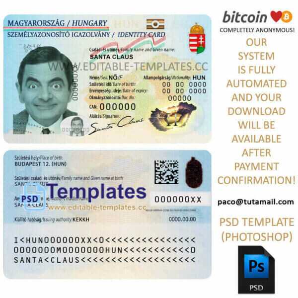 hungary id template, editable in  photoshop. psd fake template, pay by bitcoin, paypal or card