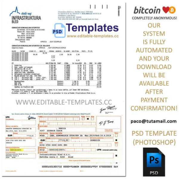 slovenia bill template, editable in photoshop. psd fake template, pay by bitcoin, paypal or card