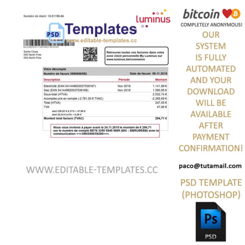 belgium luminus bill template,editable in photoshop.psd fake template,pay by bitcoin,paypal or card
