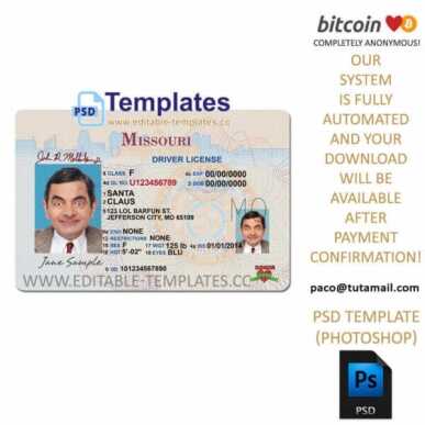 missouri driver license template, editable in  photoshop. psd fake template, pay by bitcoin, paypal or card