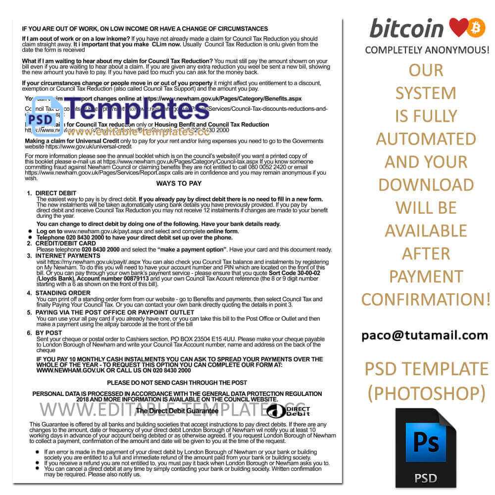 london council tax template,editable in photoshop.psd fake template,pay by bitcoin,paypal or card