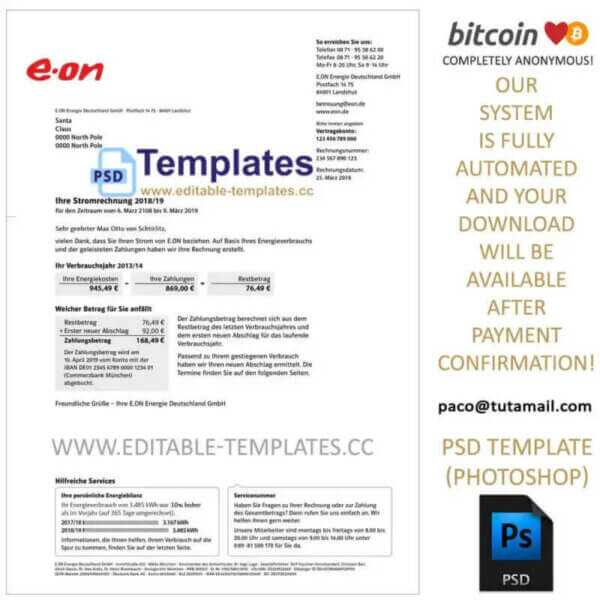 german e on bill template, buy with bitcoin, photoshop file, psd german e on bill template, buy with bitcoin, photoshop file, psd