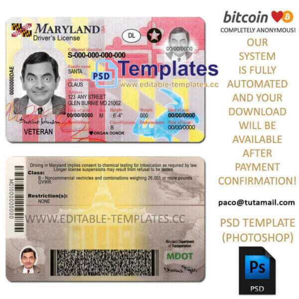 maryland-usa-us-driving-licence-dl-id-bill-passport-editable-template-1 maryland driver license template, editable in photoshop. psd fake template, pay by bitcoin, paypal or card