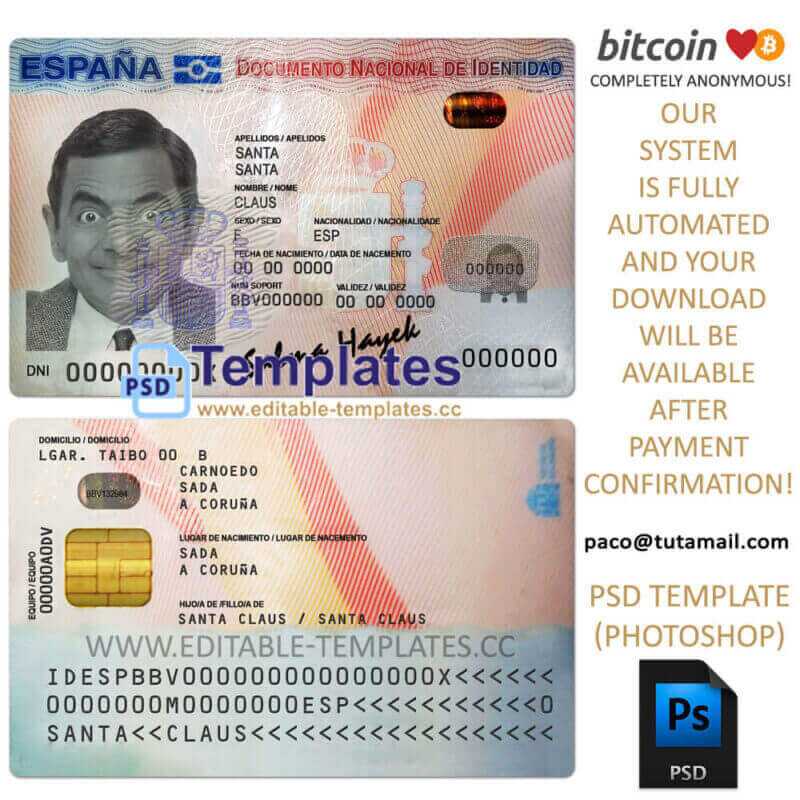 spain driving licence template, editable in  photoshop. psd fake template, pay by bitcoin, paypal or card