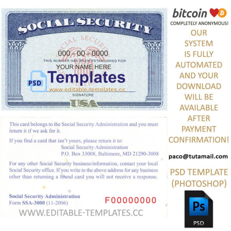 sus ssn template, editable in  photoshop. psd fake template, pay by bitcoin, paypal or card