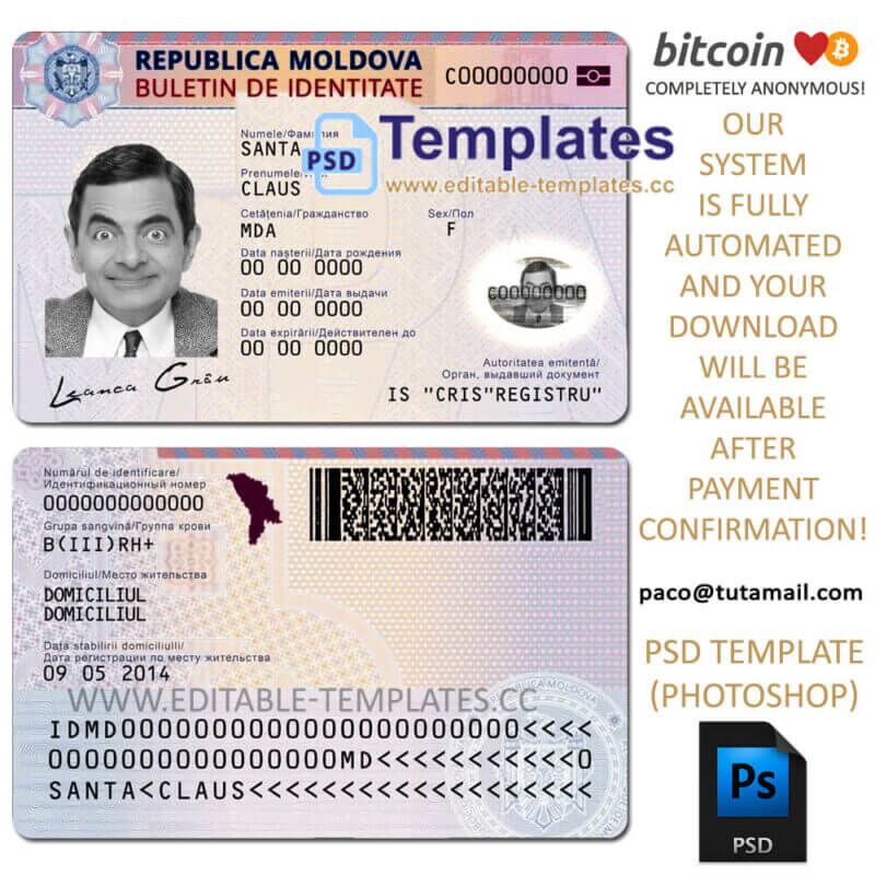 republica moldova, moldavian id template, editable in  photoshop. psd fake template, pay by bitcoin, paypal or card