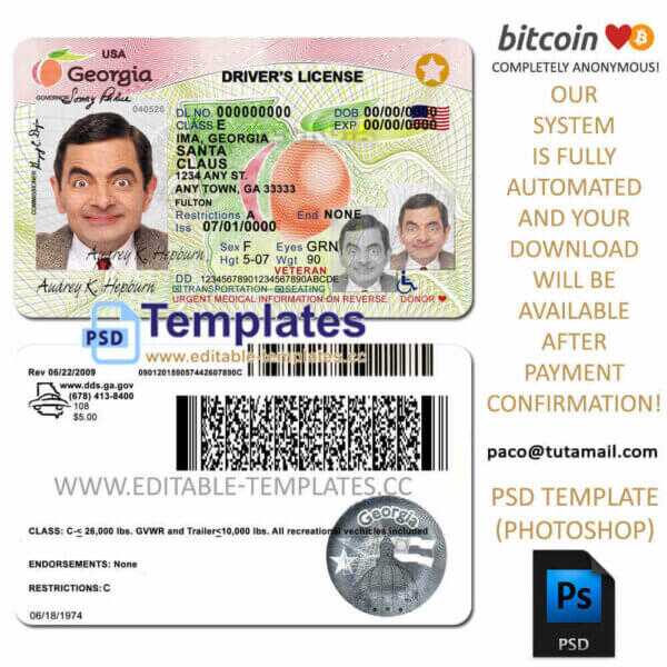 georgia driver license template,editable in photoshop.psd fake template,pay by bitcoin,paypal or card